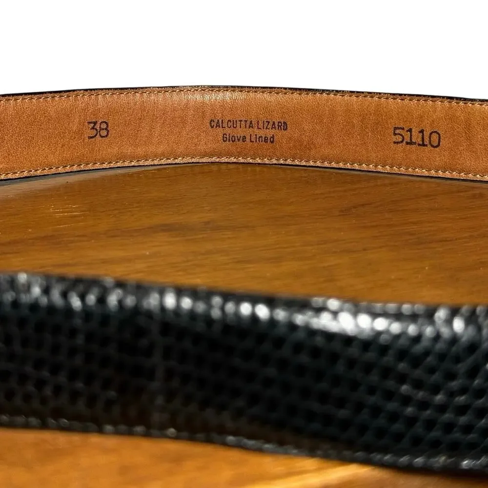 VTG Torino Black Calcutta Lizard Leather Dress Belt Size 38 Brass Made in USA